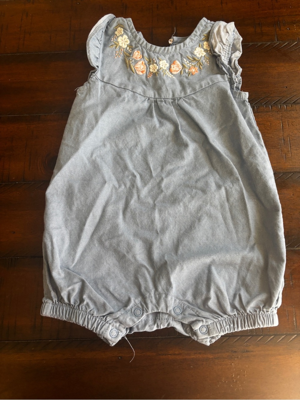 First Impressions Light Blue Embroidered Floral Baby Romper